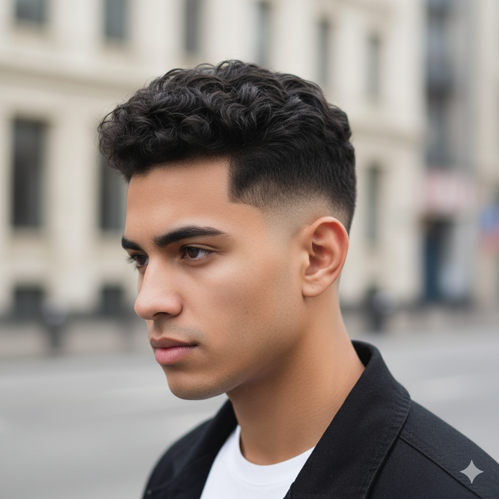 Low Taper Burst Fade showing curved fade line