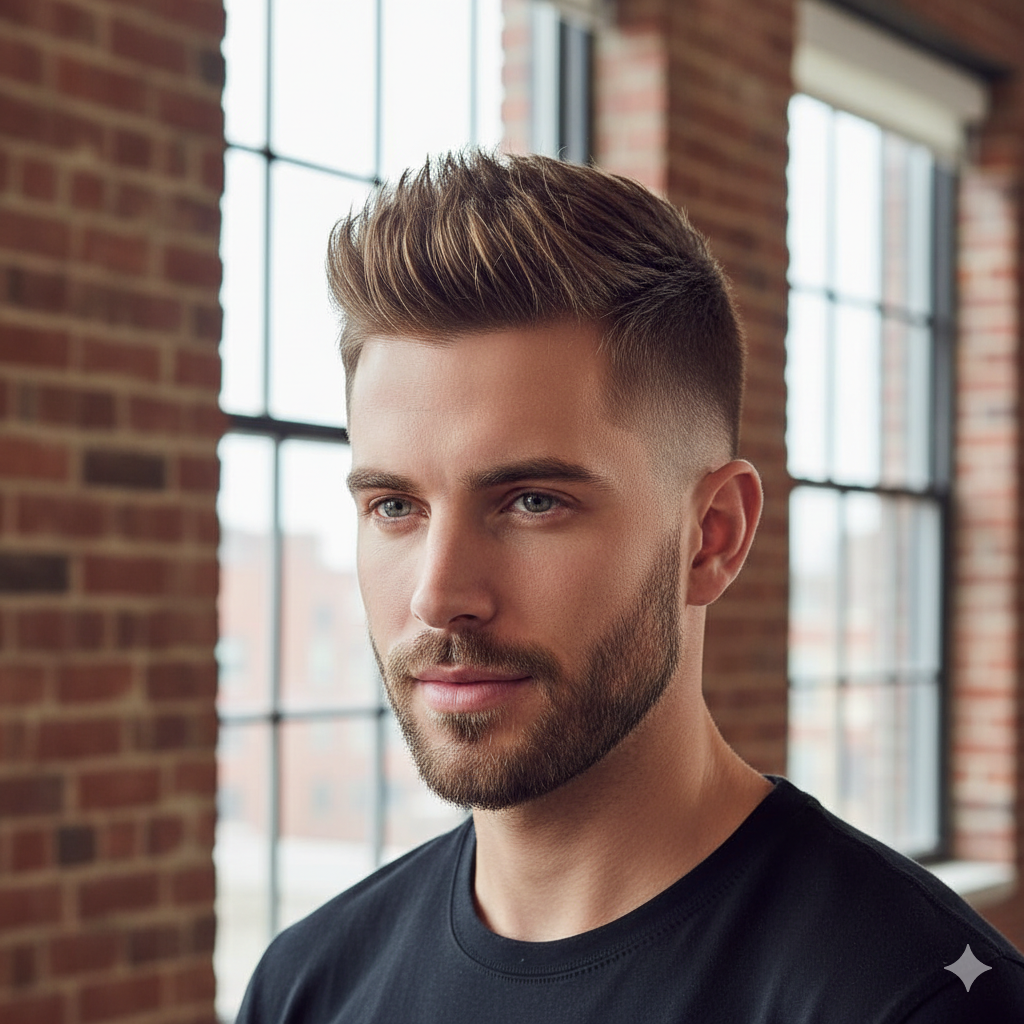 Low Taper Fade Faux Hawk showing versatile styling options