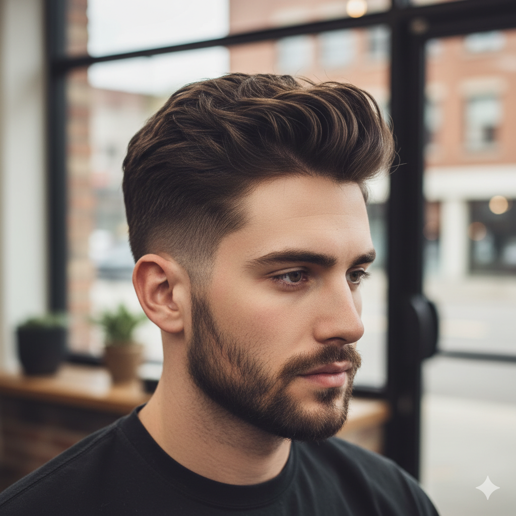 Low Taper Fade with part showing defined styling and clean lines